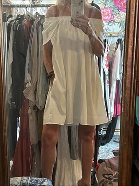 Very J Off-Shoulder White Dress with Pockets